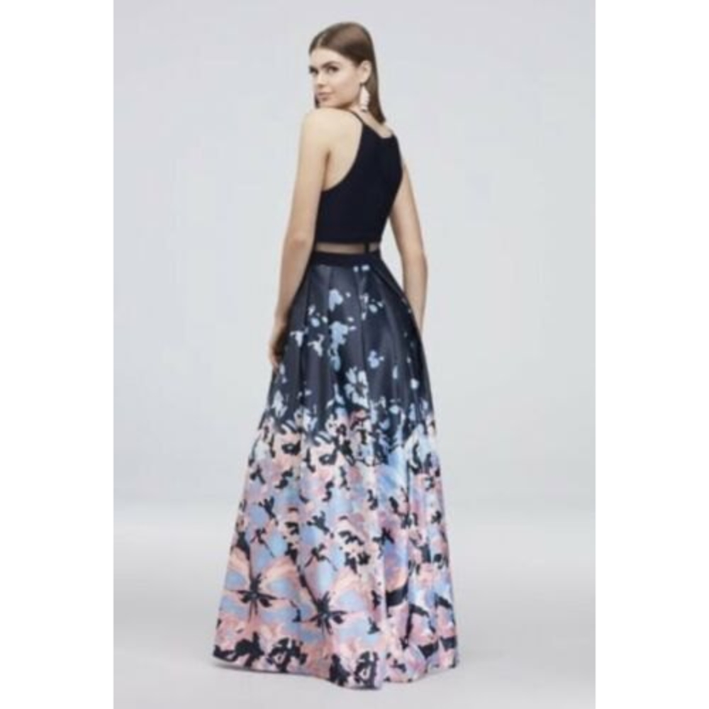 Betsy & Adam Navy and Pink Floral Maxi Dress